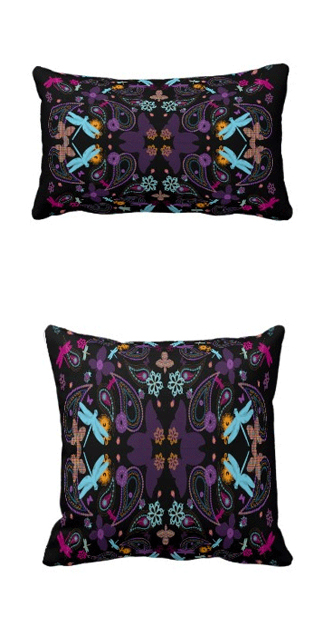 "Summer Picnic" Four Square Black Pillow Design